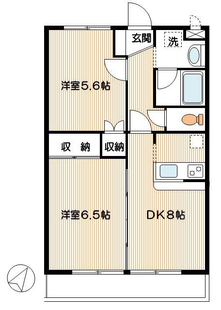 ベルグ相模大野(2DK/1階)の間取り写真