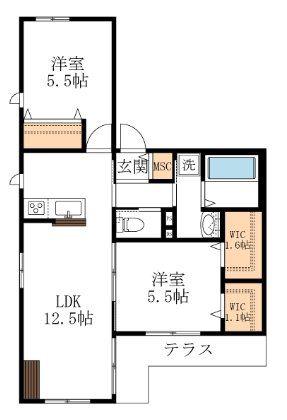 LILAS(2LDK/1階)の間取り写真