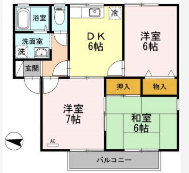 アムール B棟(3DK/2階)の間取り写真