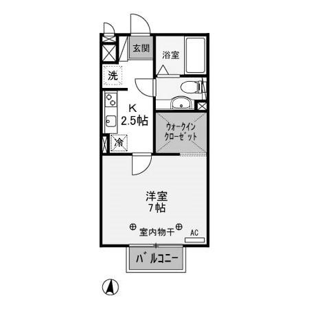 パルハイム2003B(1K/2階)の間取り写真