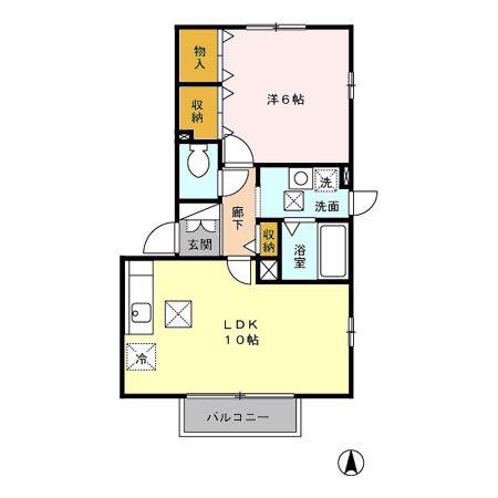 プラシードさと(1LDK/1階)の間取り写真