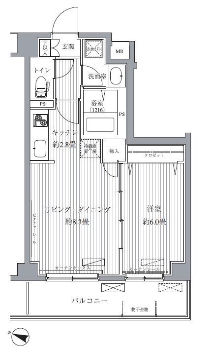 サニーリヴ北新横浜(1LDK/6階)の間取り写真