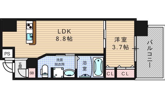 アバンティ南堀江ウエスト(1LDK/2階)の間取り写真