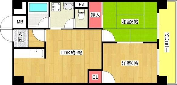 ロイヤルハイツ河田(2LDK/11階)の間取り写真