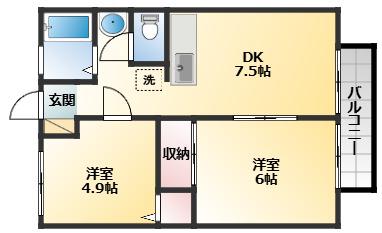 グリーンウッド(2DK/2階)の間取り写真