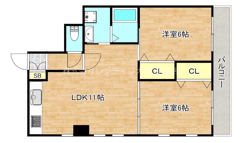 地下鉄千日前線 新深江駅 徒歩3分 5階建 築33年(2LDK/4階)の間取り写真