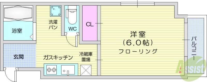 ケーツービル(1K/4階)の間取り写真