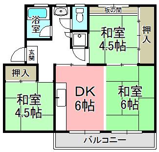 浅香山12棟(3DK/4階)の間取り写真