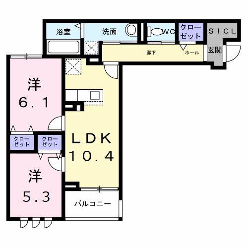 グランリヴェール建石町(2LDK/3階)の間取り写真