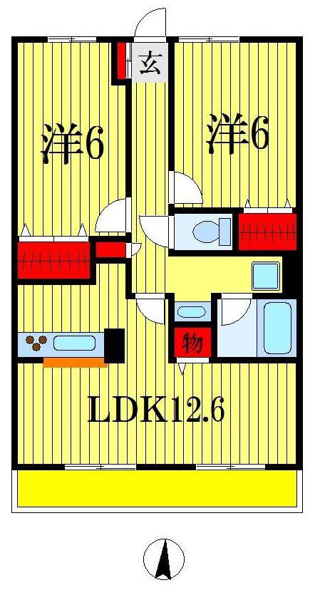 ゼファーシャンティオン蘇我弐番館(2LDK/3階)の間取り写真