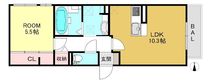 グローリア元住吉(1LDK/3階)の間取り写真