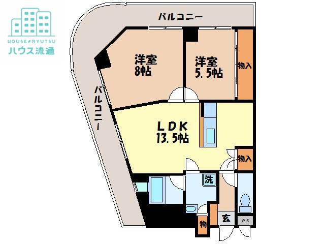 ロイヤル花丘(2LDK/4階)の間取り写真