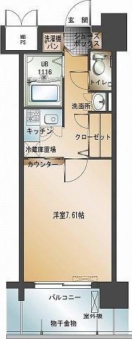 エンクレスト天神II(1K/2階)の間取り写真