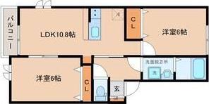 アスコット東郡山(2LDK/2階)の間取り写真
