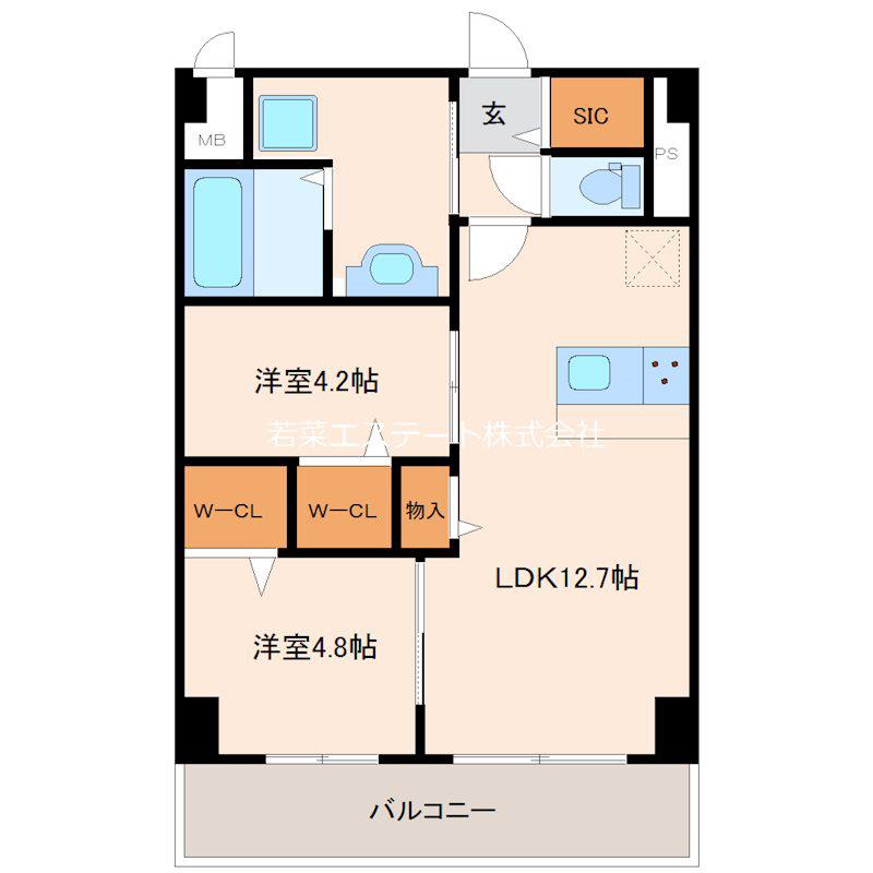 エルグランド久留米(2LDK/5階)の間取り写真
