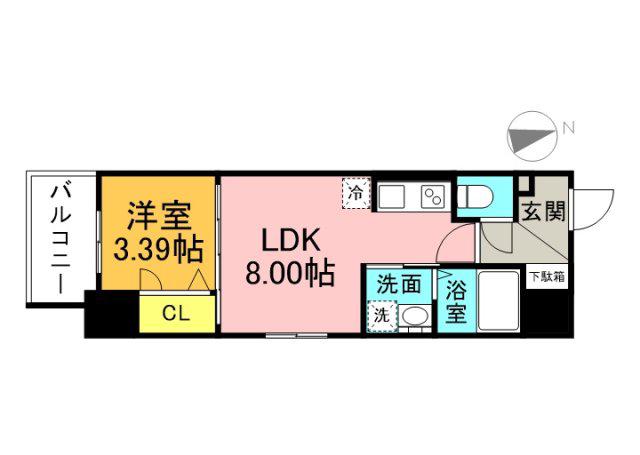 S-RESIDENCE観音公園ALORIA(1LDK/3階)の間取り写真