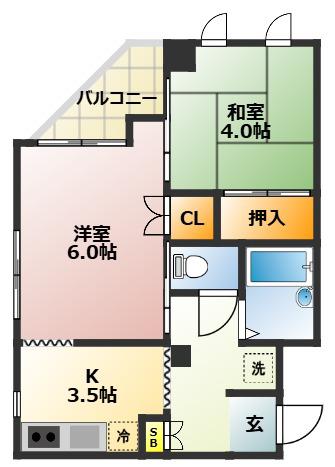 渡辺ビル(2K/4階)の間取り写真