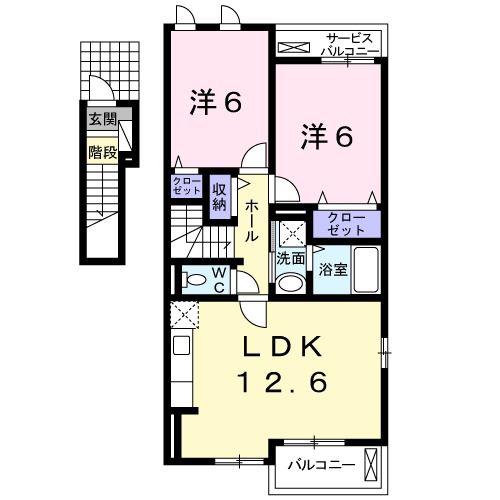 サンシャインII(2LDK/2階)の間取り写真