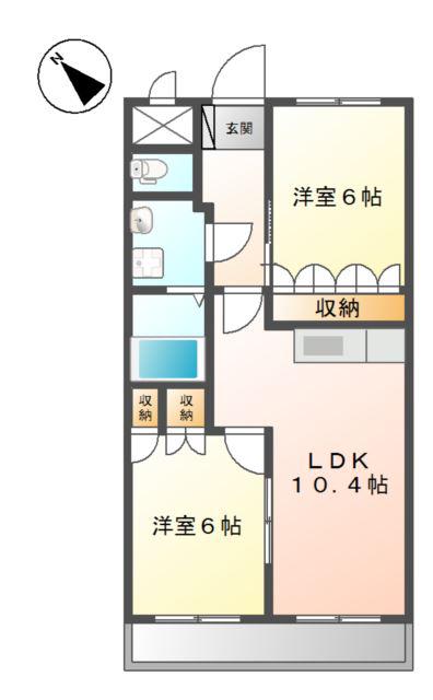 アンジュ・フォンティーヌ(2LDK/2階)の間取り写真