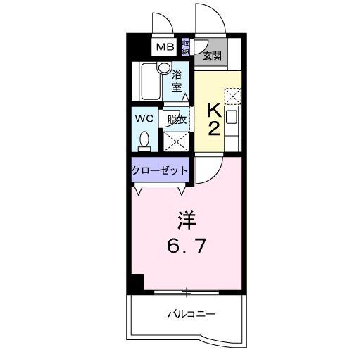 カサーレ三ヶ森(1K/6階)の間取り写真