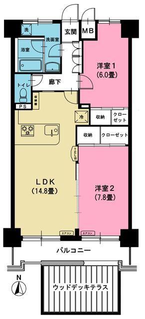 ピーチビラE(2LDK/1階)の間取り写真