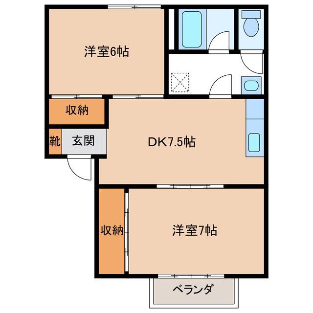 ハイツハーベスト(2DK/1階)の間取り写真