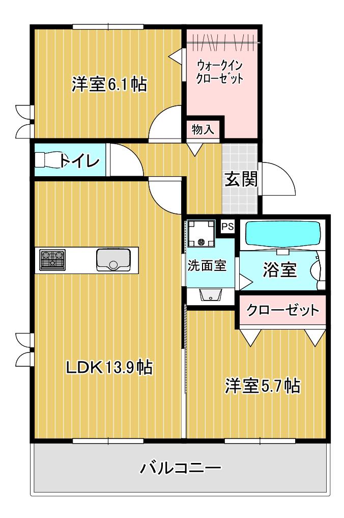 グレース・コート(2LDK/2階)の間取り写真