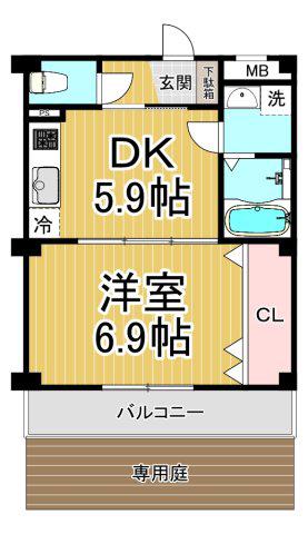 MKコート立花(1DK/1階)の間取り写真