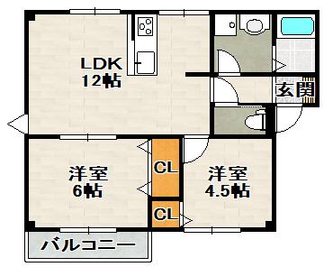 プリメール安倉(2LDK/1階)の間取り写真