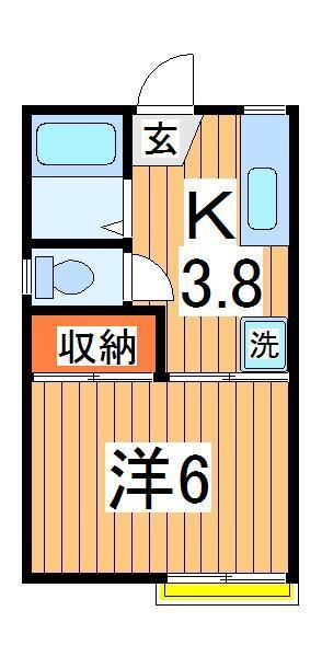 ハープハイツB棟(1K/2階)の間取り写真