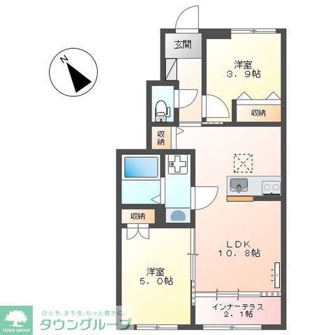 熊谷市新堀スターテラスII(2LDK/1階)の間取り写真