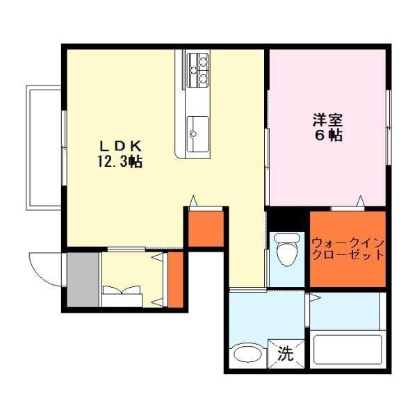 フェリシオ高野B棟(1LDK/1階)の間取り写真
