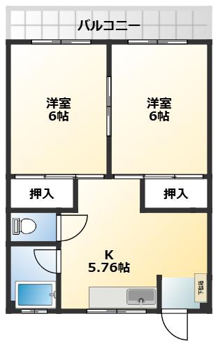 矢島荘(2K/1階)の間取り写真