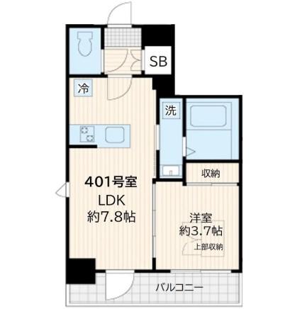 アルカンシエル新宿大京町(1DK/4階)の間取り写真