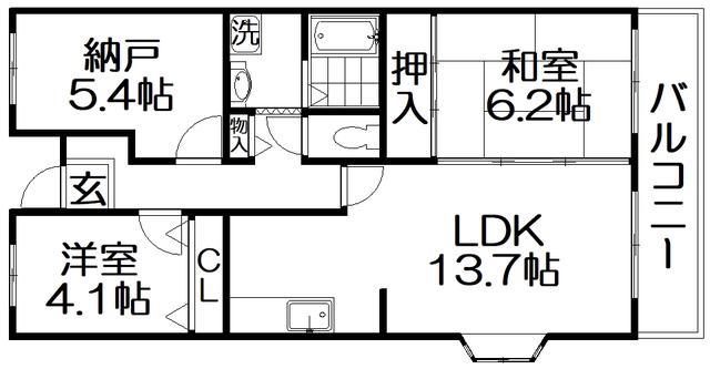 グランデール寝屋川(2SLDK/2階)の間取り写真