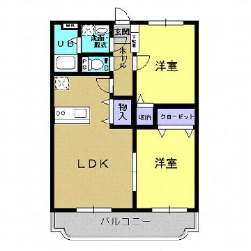 グランシャトーII(2LDK/1階)の間取り写真