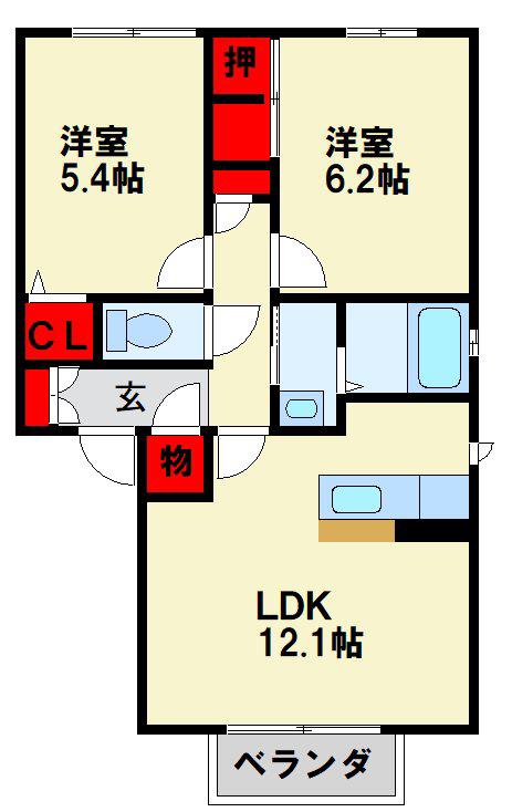 カサロサ(2LDK/1階)の間取り写真