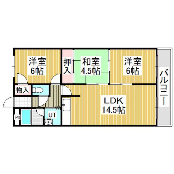 沼ノ端ハイツB(3LDK/4階)の間取り写真