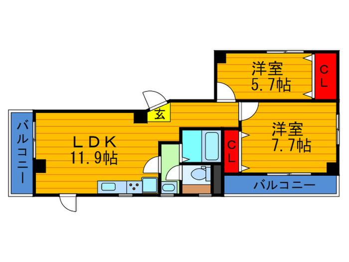 グレイス岡東(2LDK/7階)の間取り写真
