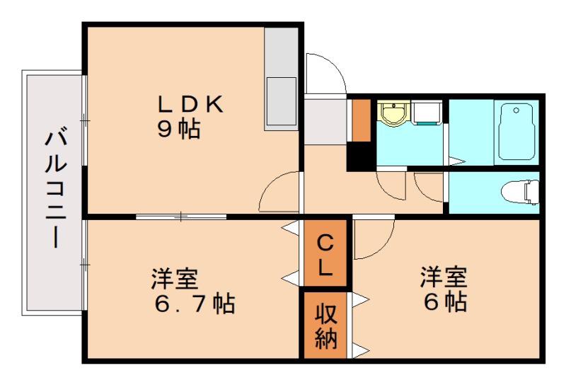 パルテール須恵(2LDK/2階)の間取り写真