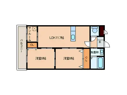シルバンブリーズ(2LDK/2階)の間取り写真