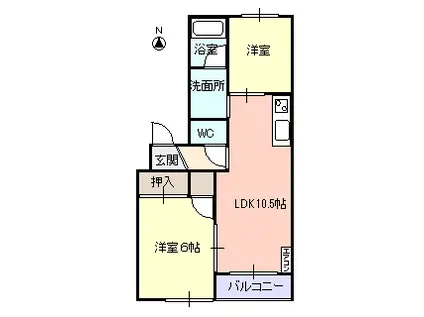 ドミール荒井(2LDK/1階)の間取り写真