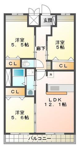 キャンファマンションIII(3LDK/2階)の間取り写真