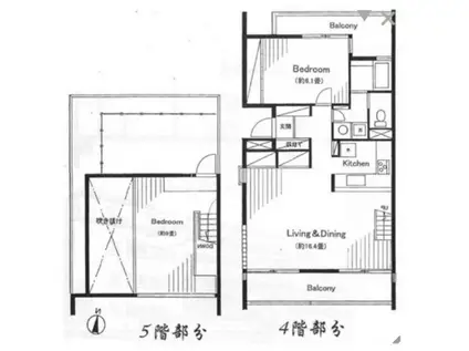アリソ東船橋(2LDK/4階)の間取り写真