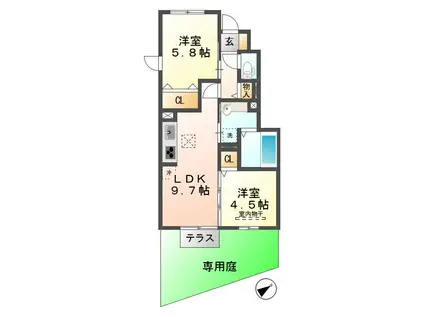 エスポワール垂水(2DK/1階)の間取り写真