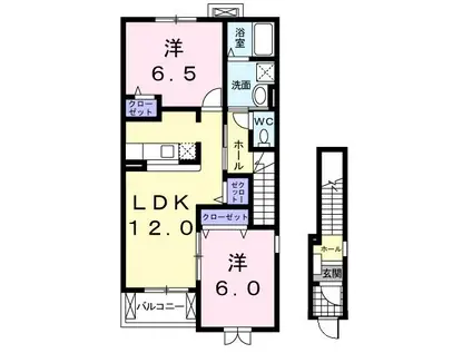 アプリーコ・ルーサ(2LDK/2階)の間取り写真