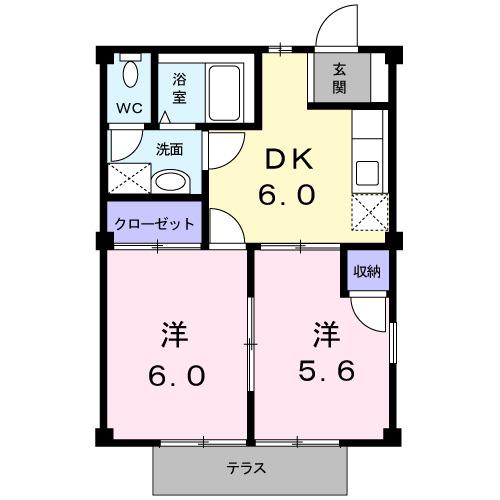 スカイハイツ(2DK/1階)の間取り写真