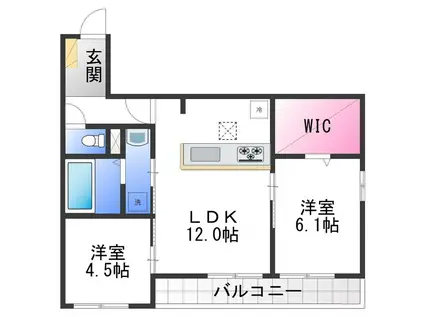 グランヴェールVI(2LDK/1階)の間取り写真