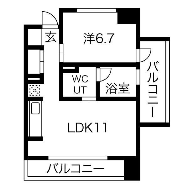 白川公園パークマンション(1LDK/12階)の間取り写真