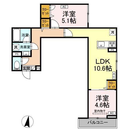 セレスティア中台II(2LDK/2階)の間取り写真